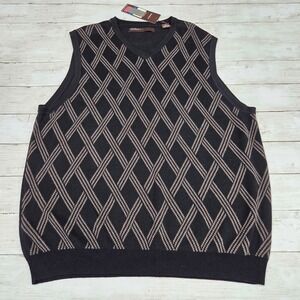 Perry Ellis Mens XL Black Tan Geometric Diamond V-Neck Sweater Vest‎ 47FG3237PS